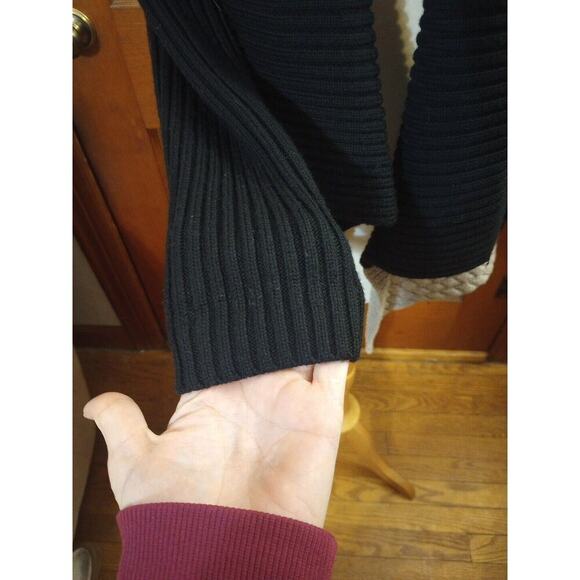 LABEL + Thread Women's Merino Wool Cardigan Open Front Black Tan Heavy Grunge - Picture 5 of 9